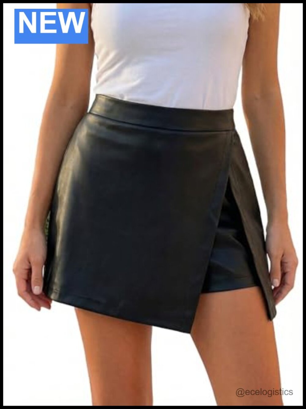 Faux Leather High Rise Mini Skort with Front Slit